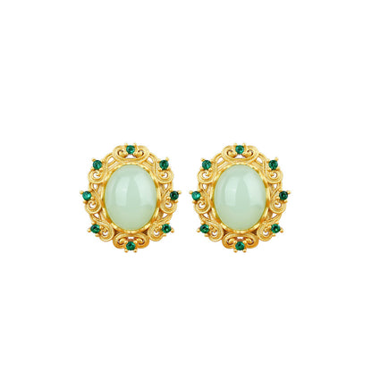 Female Joker Hollow Imitation Jade Earrings - High - end and Exquisite