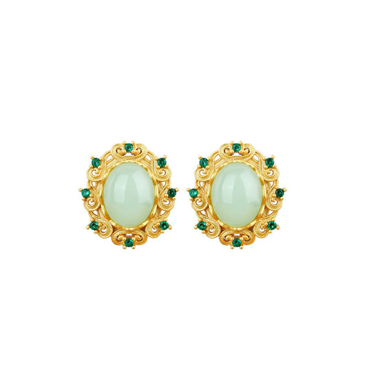 Female Joker Hollow Imitation Jade Earrings - High - end and Exquisite