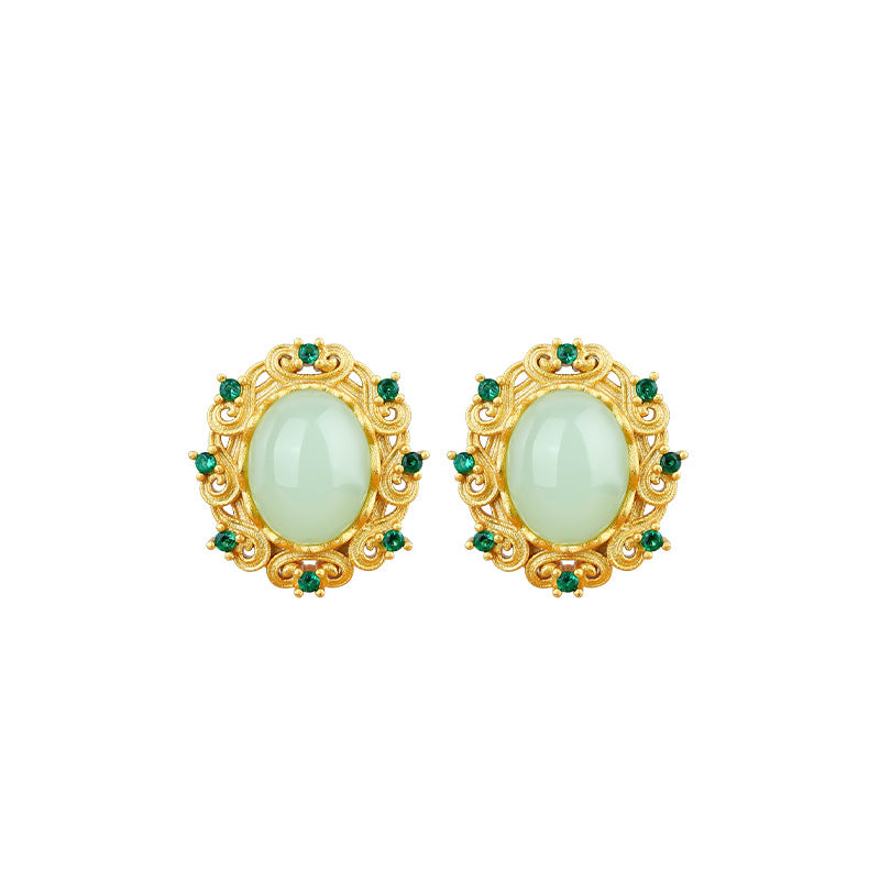 Female Joker Hollow Imitation Jade Earrings - High - end and Exquisite