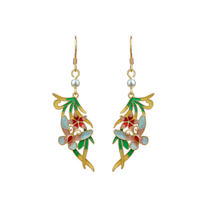 Original Design Color Oil Dropping Butterfly Pearl Silver Pin Earrings for Women