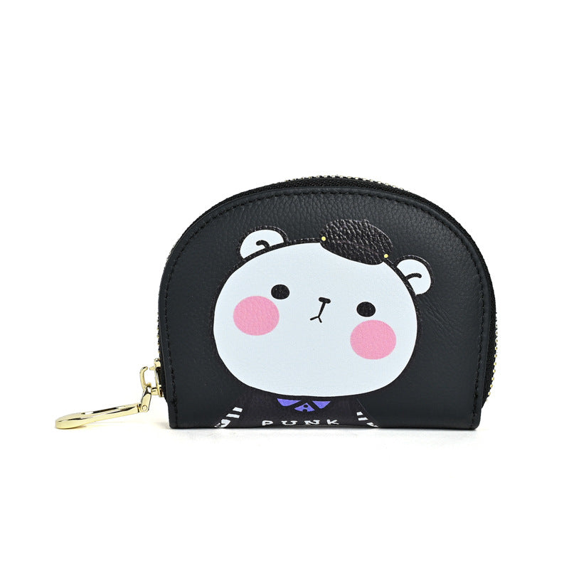 Genuine leather women's card holder, first layer cowhide embossed coin purse, vintage style, new color printing