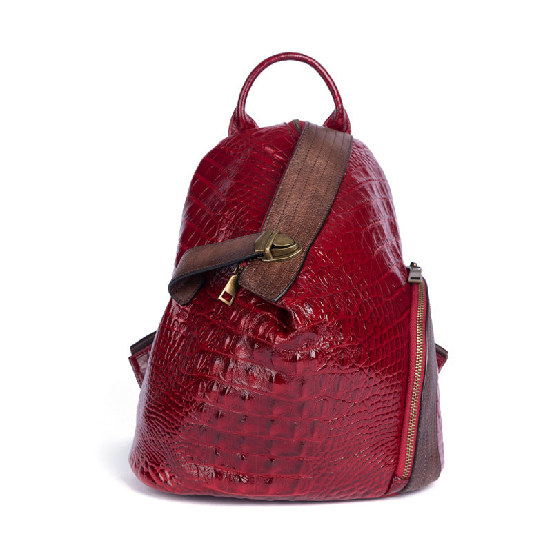Factory Direct First Layer Cowhide Multi - purpose Crocodile Pattern Handmade Brushed Leather Backpack