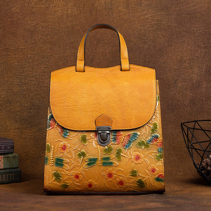 Genuine Vegetable Tanned Leather Embossed Women's Backpack