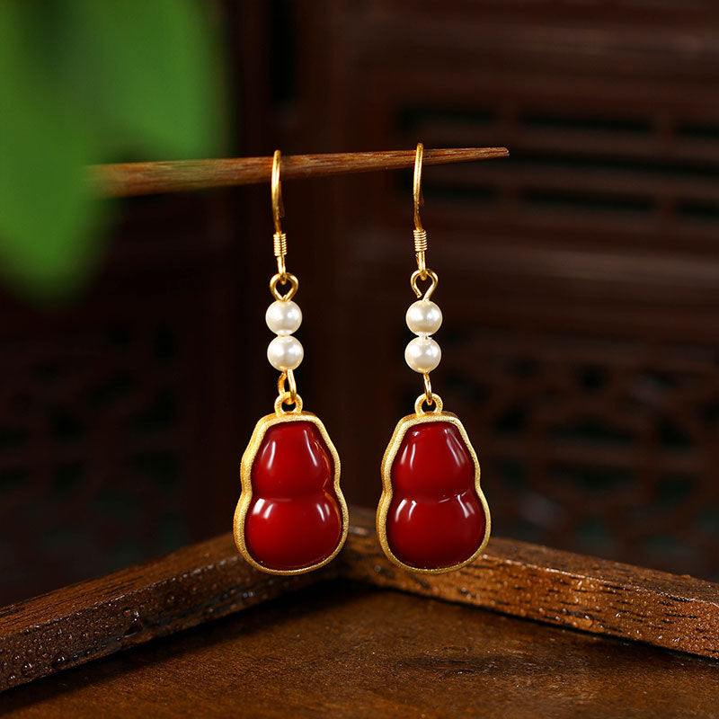 Gourd Folu Imitation South Red Cinnabar Earrings for Women