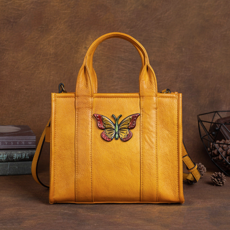 Top layer cowhide multi-purpose retro embossed hand-brushed vegetable tanned leather shoulder bag