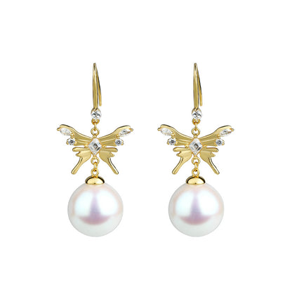 Zircon Bow Pearl Earrings for Women, Face Skinny Design