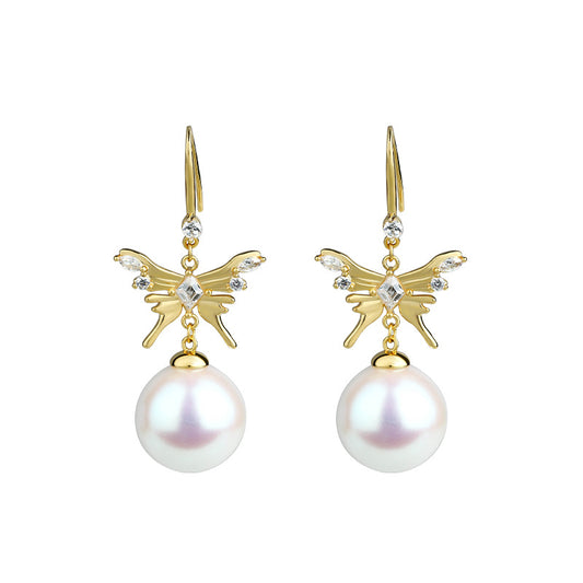 Zircon Bow Pearl Earrings for Women, Face Skinny Design