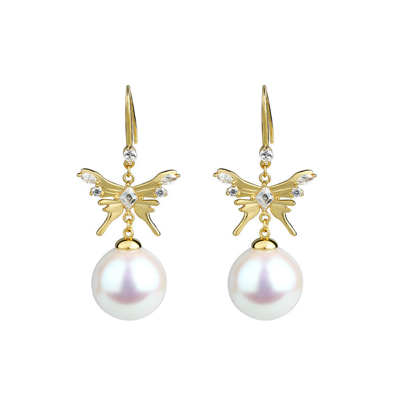 Zircon Bow Pearl Earrings for Women, Face Skinny Design