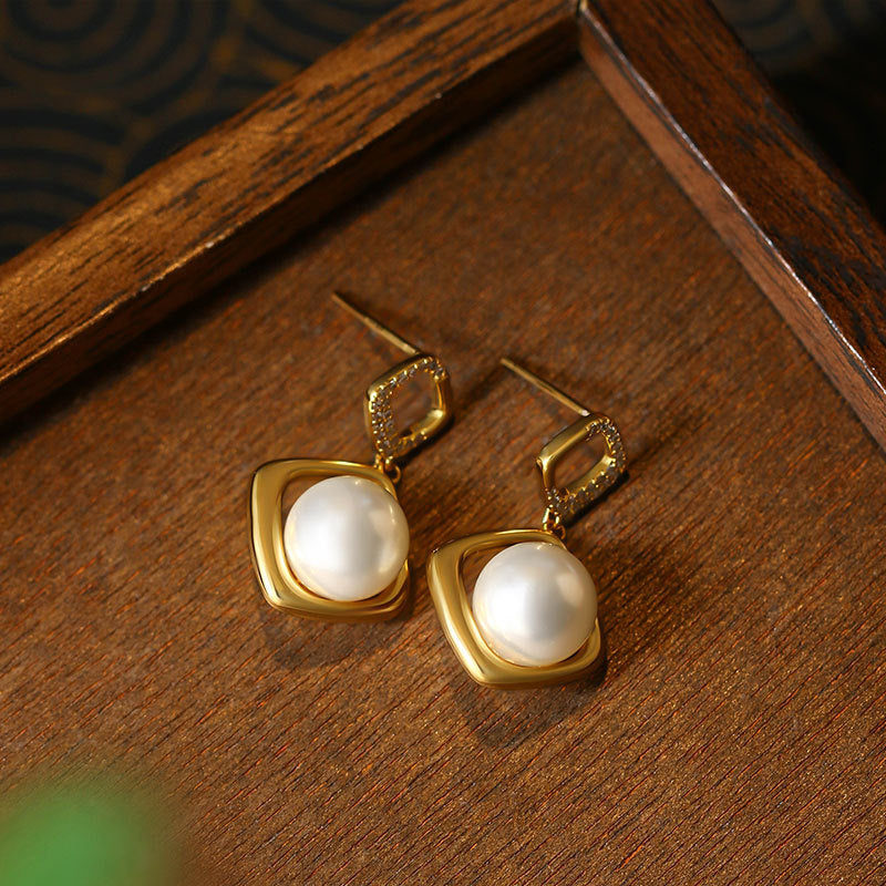 925 Silver Pin Earrings with Crystal Pearl for Women