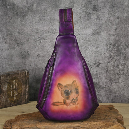 Retro Hand-polished Leather Chest Bag, Shoulder Bag, Three-use Cowhide, Embossed Design