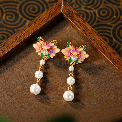 Mori Enamel Oil Pearl Flower Earrings: Fresh, Sweet & Fairy Design