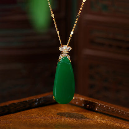 18K Gold Inlaid Green High Ice Imitation Jade Water Drop Pendant for Women - Ideal Mother Gift