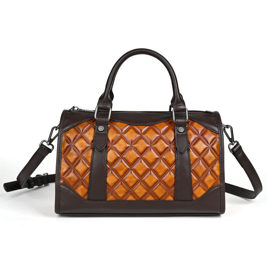 Top Layer Cowhide Vegetable Tanned Leather Large Capacity Handbag