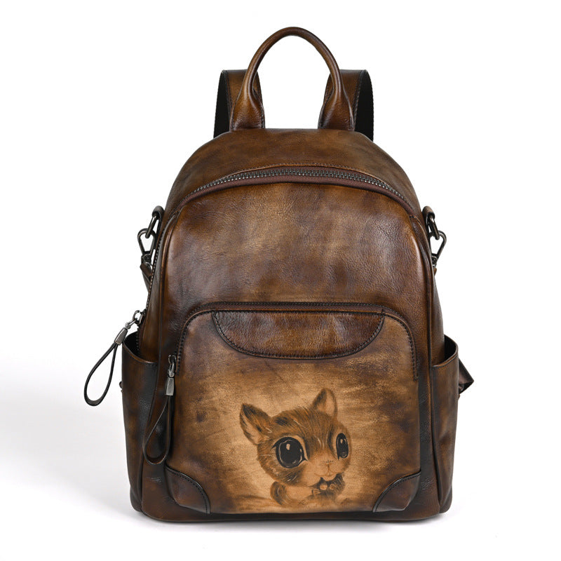 First layer cowhide large capacity vegetable tanned leather women's handmade backpack