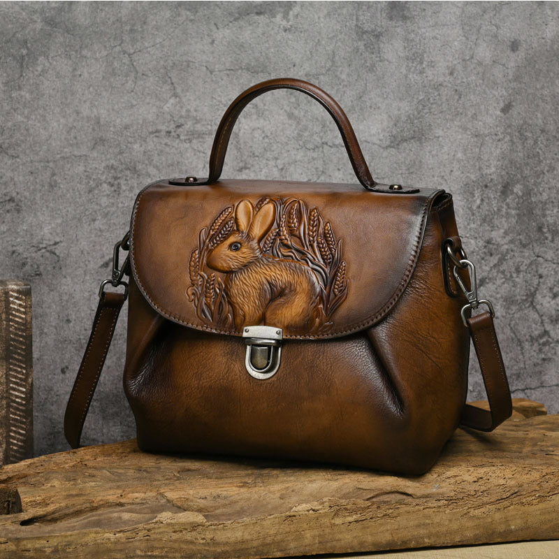 First layer cowhide multi-purpose retro embossed hand-brushed messenger bag