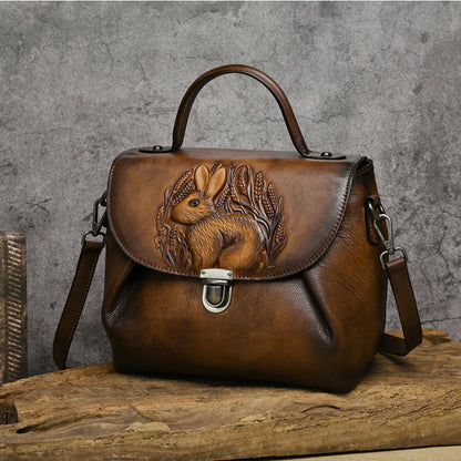 First layer cowhide multi-purpose retro embossed hand-brushed messenger bag