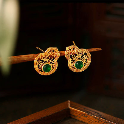 Gourd Fulu Hollow Filament Emerald Earrings - Fashionable and Versatile