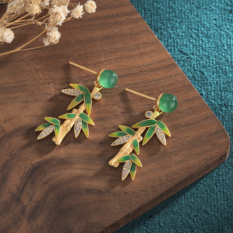 Summer Natural Chalcedony Ear Studs for Women