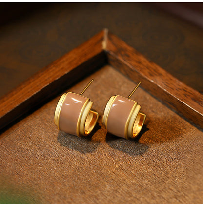 Maillard Style Brown Oil Drop Retro Hong Kong Style Ear Buckle Earrings