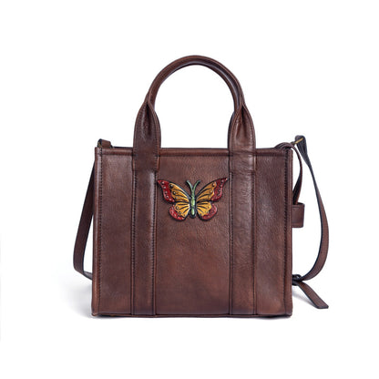Top layer cowhide multi-purpose retro embossed hand-brushed vegetable tanned leather shoulder bag