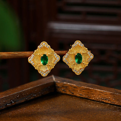 Italian Brati Craft Color Treasure Vintage Imitation Panjshir Emerald Earrings