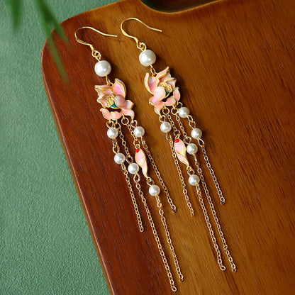 925 Silver Needle Hand-made Enamel Flowers Pearl Earrings for Women