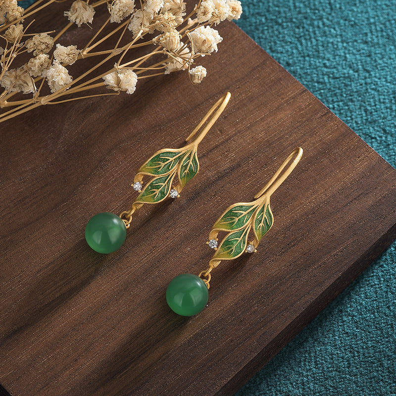 Summer Natural Chalcedony Ear Studs for Women