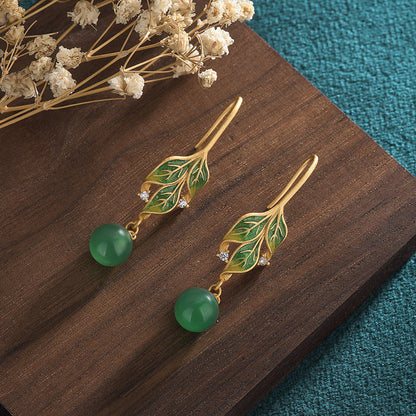 Summer Natural Chalcedony Ear Studs for Women