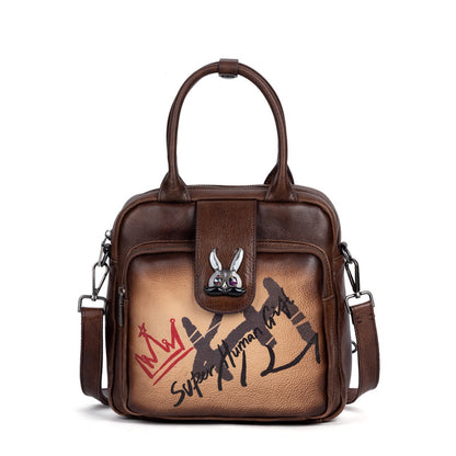 Top layer cowhide multi-purpose vegetable tanned leather women's bag, retro brushed style