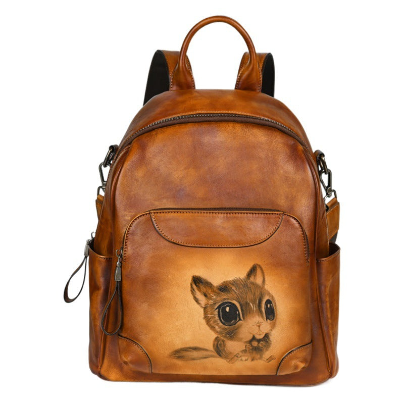 First layer cowhide large capacity vegetable tanned leather women's handmade backpack