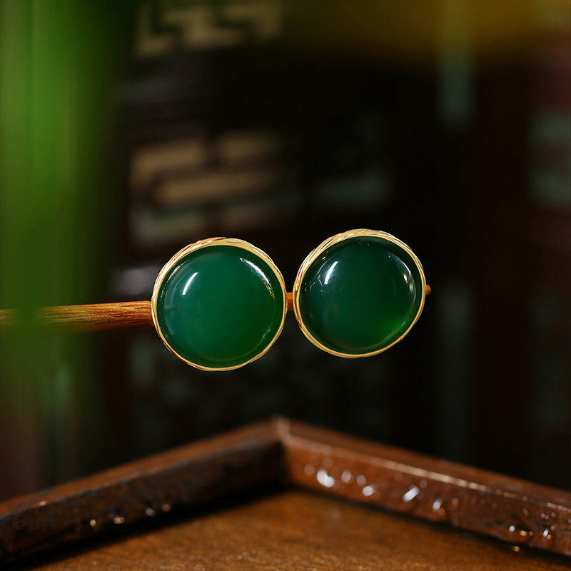 Real Gold Electroplated 925 Silver Needle Imitation Green Agate Zircon Earrings for Women