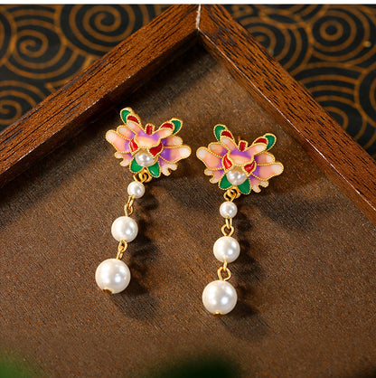 Mori Enamel Oil Pearl Flower Earrings: Fresh, Sweet & Fairy Design