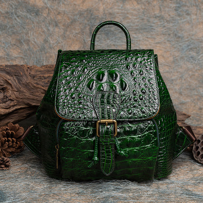Top Layer Cowhide Crocodile Pattern Embossed Leather Backpack