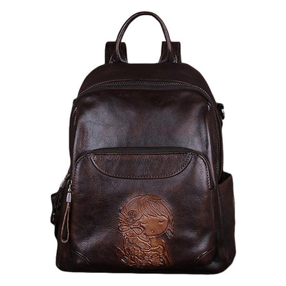 First Layer Cowhide Vegetable Tanned Leather Handmade Large-Capacity Backpack Shoulder Bag