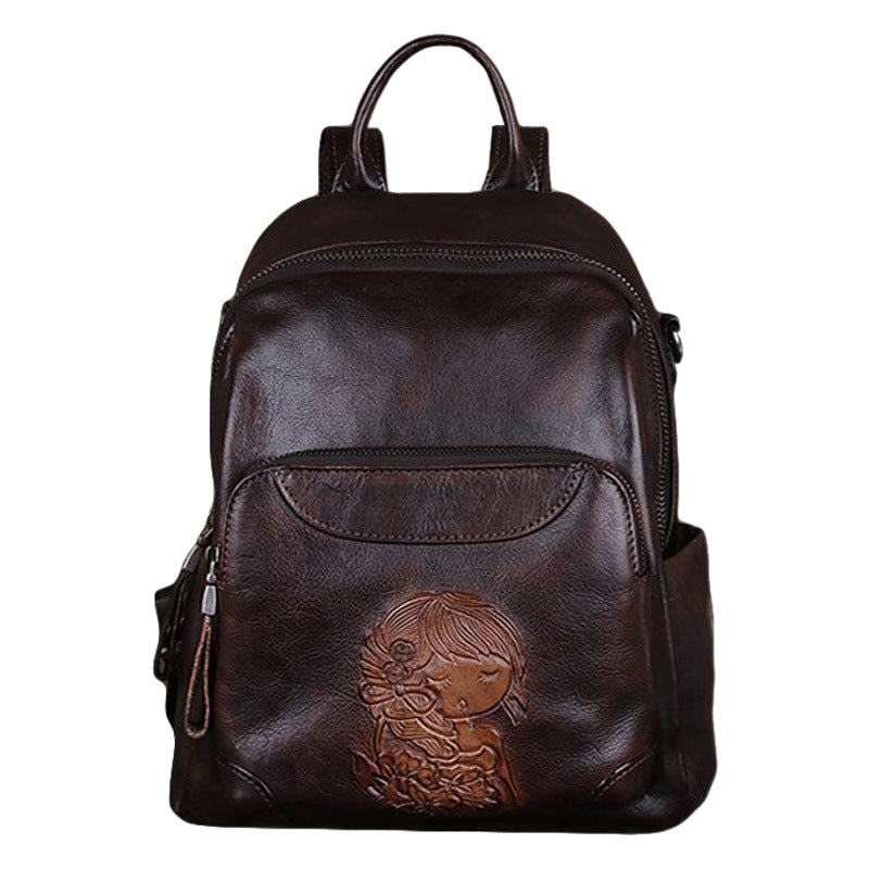 First Layer Cowhide Vegetable Tanned Leather Handmade Large-Capacity Backpack Shoulder Bag