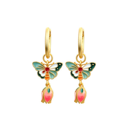 Enamel Butterfly Women's Ear Studs, Elegant Retro Style