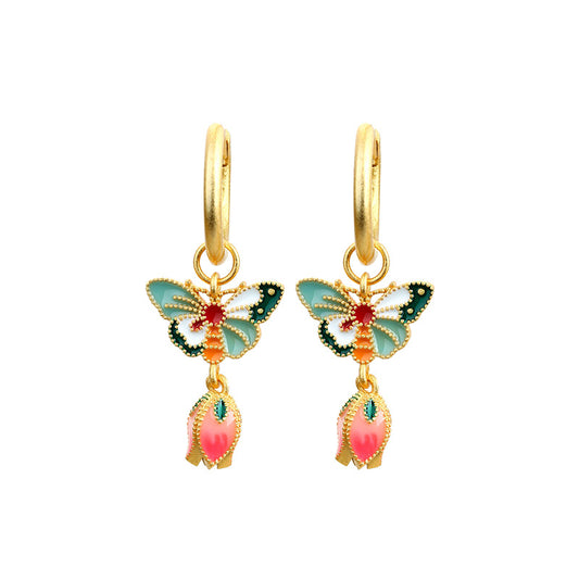 Enamel Butterfly Women's Ear Studs, Elegant Retro Style