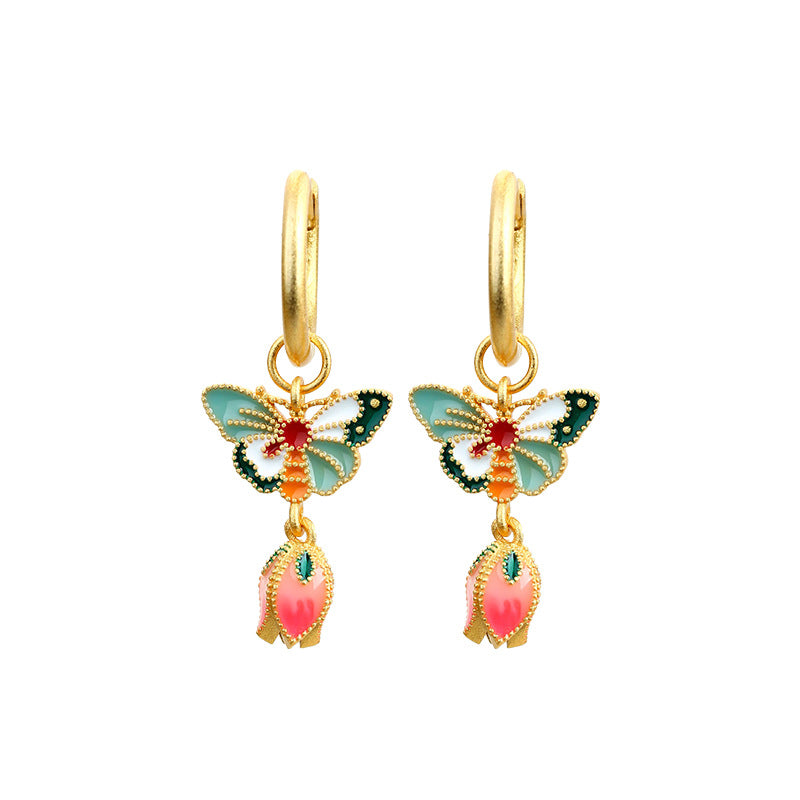 Enamel Butterfly Women's Ear Studs, Elegant Retro Style