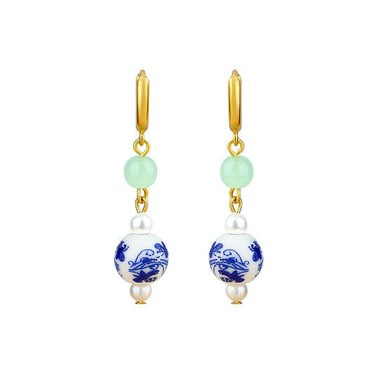 Blue and White Porcelain Earrings, Original Design, Handmade, Beaded