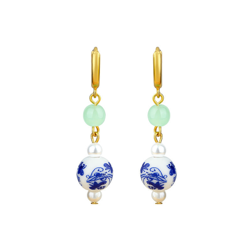 Blue and White Porcelain Earrings, Original Design, Handmade, Beaded
