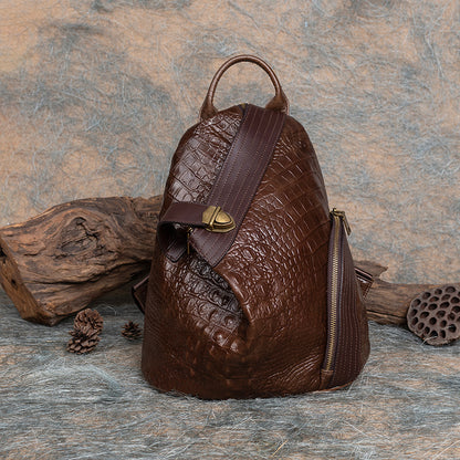 Factory Direct First Layer Cowhide Multi - purpose Crocodile Pattern Handmade Brushed Leather Backpack