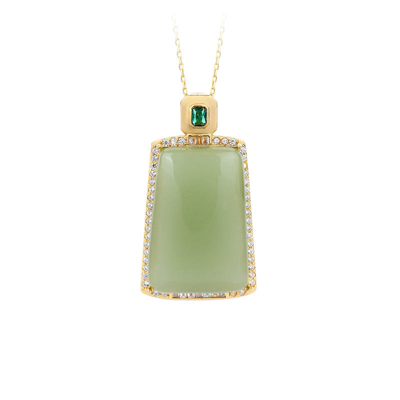 Vintage Gold-plated Imitation Hetian Jade Geometric Pendant Necklace