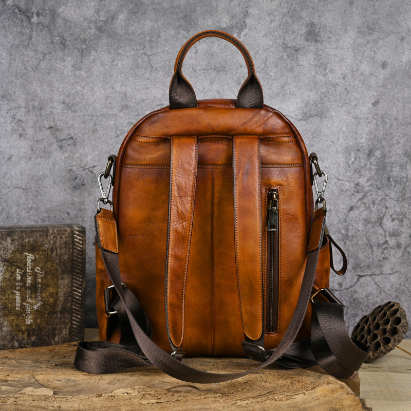 First layer cowhide large capacity vegetable tanned leather women's handmade backpack