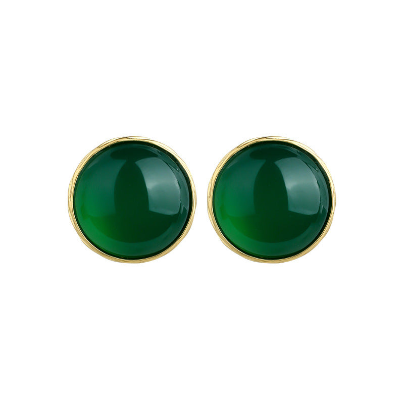 Real Gold Electroplated 925 Silver Needle Imitation Green Agate Zircon Earrings for Women