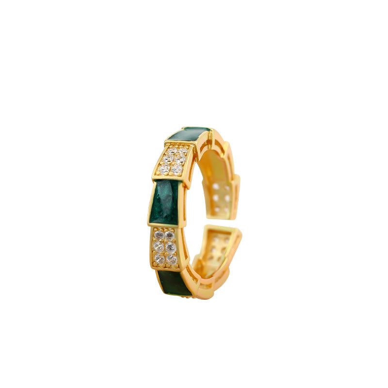 Snake-shaped Dropping Glaze Gold-plated Ring, Niche Finger Design