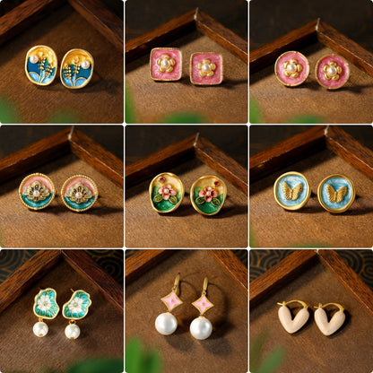 Monet Garden French Retro Pearl Earrings for Women, Niche, Sweet & Cute, Elegant
