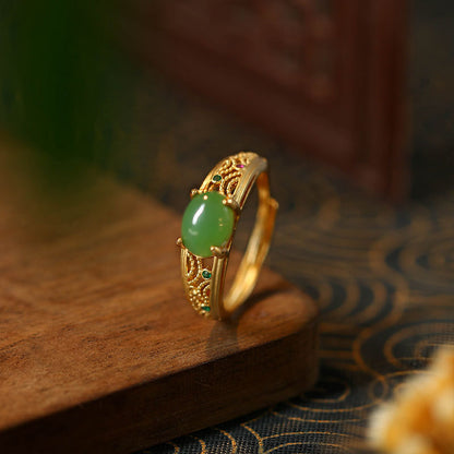 Royal Court Style Vintage Saddle Imitation Jasper Gold-plated Open Filament Finger Ring for Girls