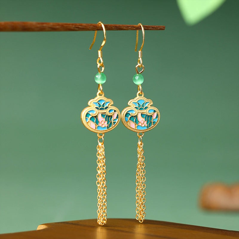 Enamel Gradient Imitation Jade Niche Earrings for Women in Summer