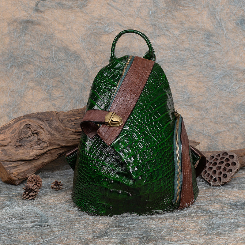 Factory Direct First Layer Cowhide Multi - purpose Crocodile Pattern Handmade Brushed Leather Backpack