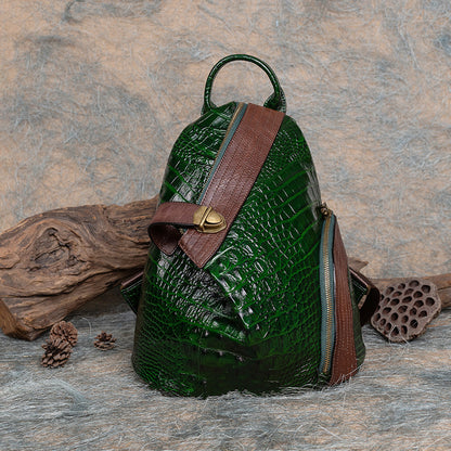 Factory Direct First Layer Cowhide Multi - purpose Crocodile Pattern Handmade Brushed Leather Backpack